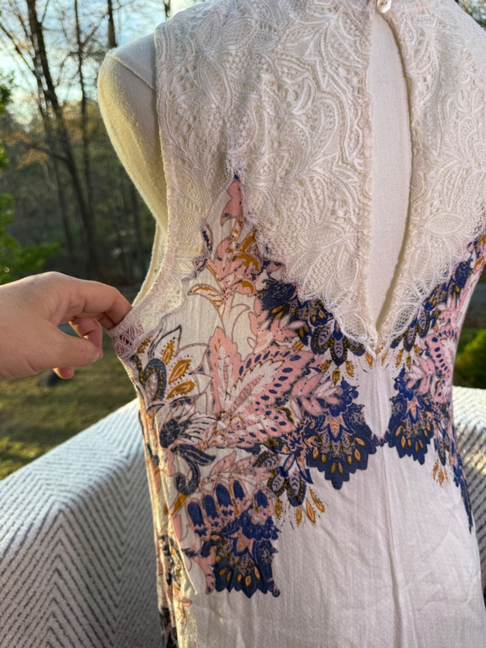 Free People Marsha Lace Mini Dress Medium Boho Floral High Neck Flowy Oversized - Picture 7 of 9